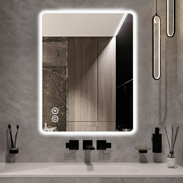 Dripex Illuminated Backlit LED Bathroom Mirror ,600*800 MM Bluetooth Bathroom Mirrors with Dimmable LED Lights and Demister Pad, Horizontal/Vertical