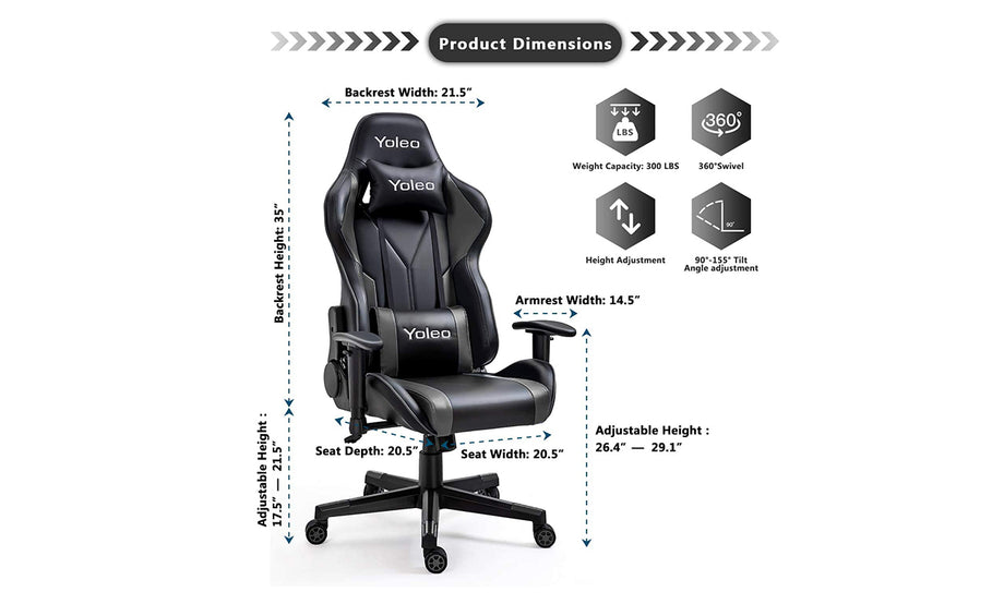 Yoleo PC & Racing Game Chair-155 Degree-Black