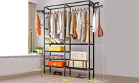 iropro Heavy Duty Metal Garment Rail Clothes Rail Hanging Display Rail With 4-Tier Storage Shelf for Boxes Shoes, Free Standing Clothing Rail Coat Rack with Hooks for Bags, Hats, Towel