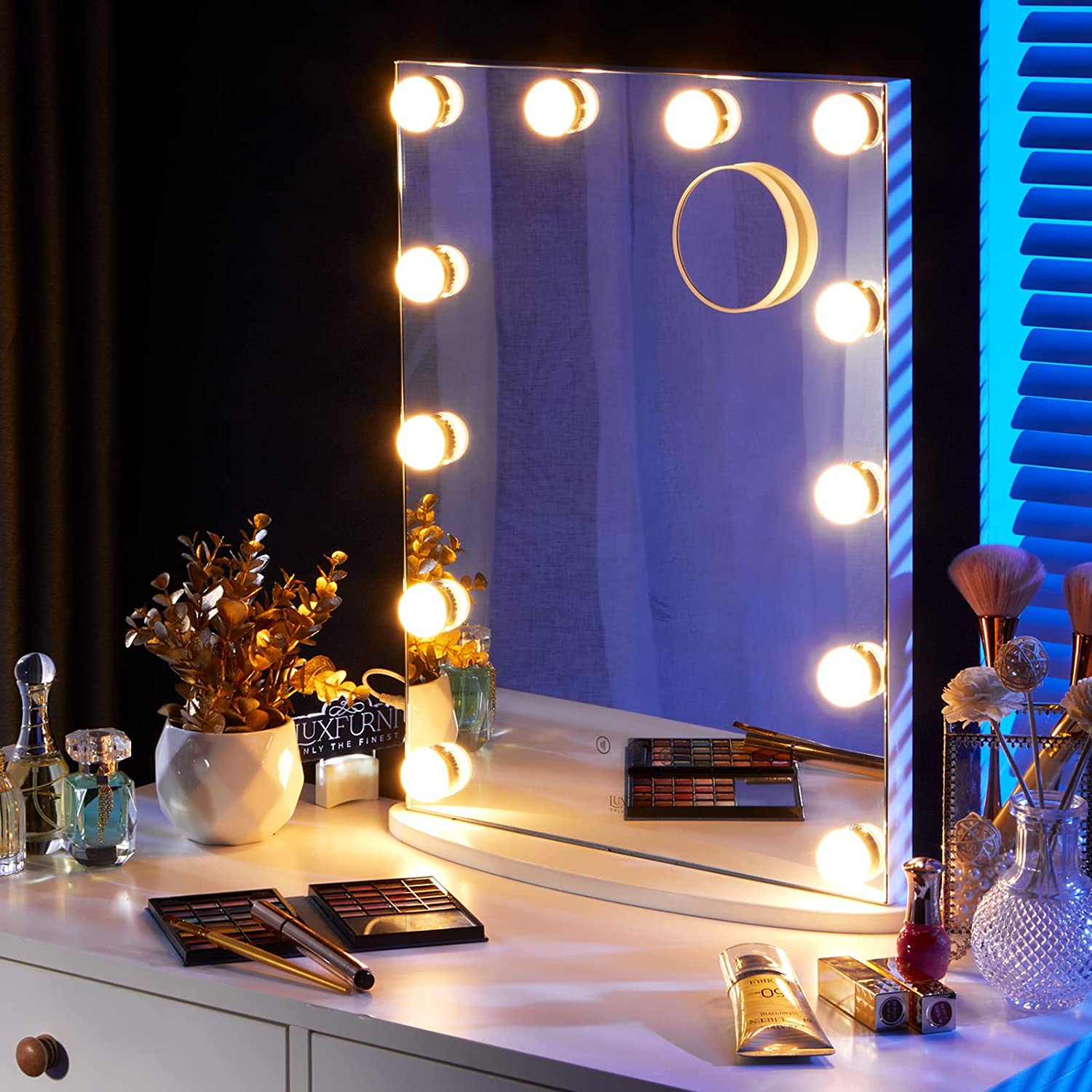 Dripex Miroir Maquillage Hollywood 15 Ampoules LED Miroir Coiffeuse  Lumineux Contrôle Tactile Luminosité Réglable sur Table & sur Mur 58 x 46  cm - Blanc en destockage et reconditionné chez DealBurn