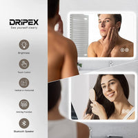 Dripex Illuminated Backlit LED Bathroom Mirror ,600*800 MM Bluetooth Bathroom Mirrors with Dimmable LED Lights and Demister Pad, Horizontal/Vertical