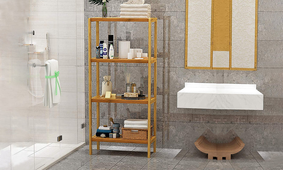 Dripex Bamboo Shelf 4 Tier Free Standing Shelf Unit Storage Shelf Rack Utility Organizer Stand for Bathroom Kitchen Living Room