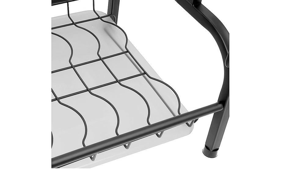 Iropro 2 Tier Dish Drainer Rack with Tray, Black Stainless Steel Kitchen Cutlery Storage Rack, Hanging Wall Mount Drying Organizer Storage Shelf Drainer for Dishes, Bowls, Utensils