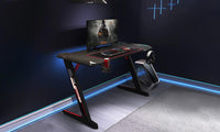 Dripex Ergonomic Gaming Desk, Z-Shaped Gaming Table for PC with Cup Holder, Headphone Hook & Stuff Storage, Black